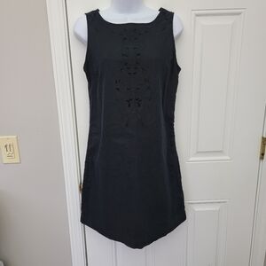 Old Navy Black Sleeveless Linen Cotton Blend Embroidered Front Mini Dress Small
